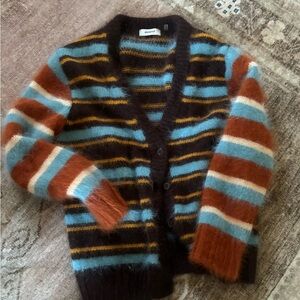 Danielle Guizio Striped Cardigan in Brown, Blue, and Orange